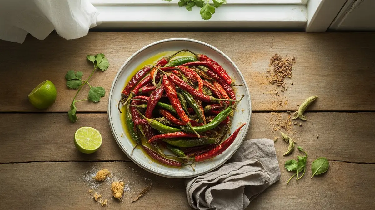 Fresh Reshampatti Chili peppers showing color, shape and texture