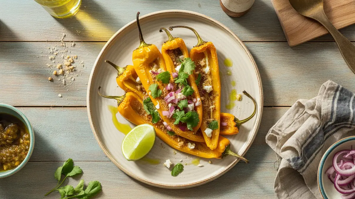 Fresh Santa Fe Grande peppers showing color, shape and texture