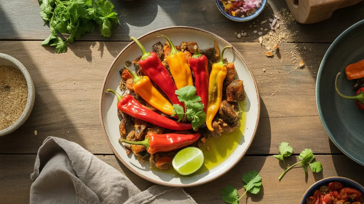 Fresh Santaka Pepper peppers showing color, shape and texture