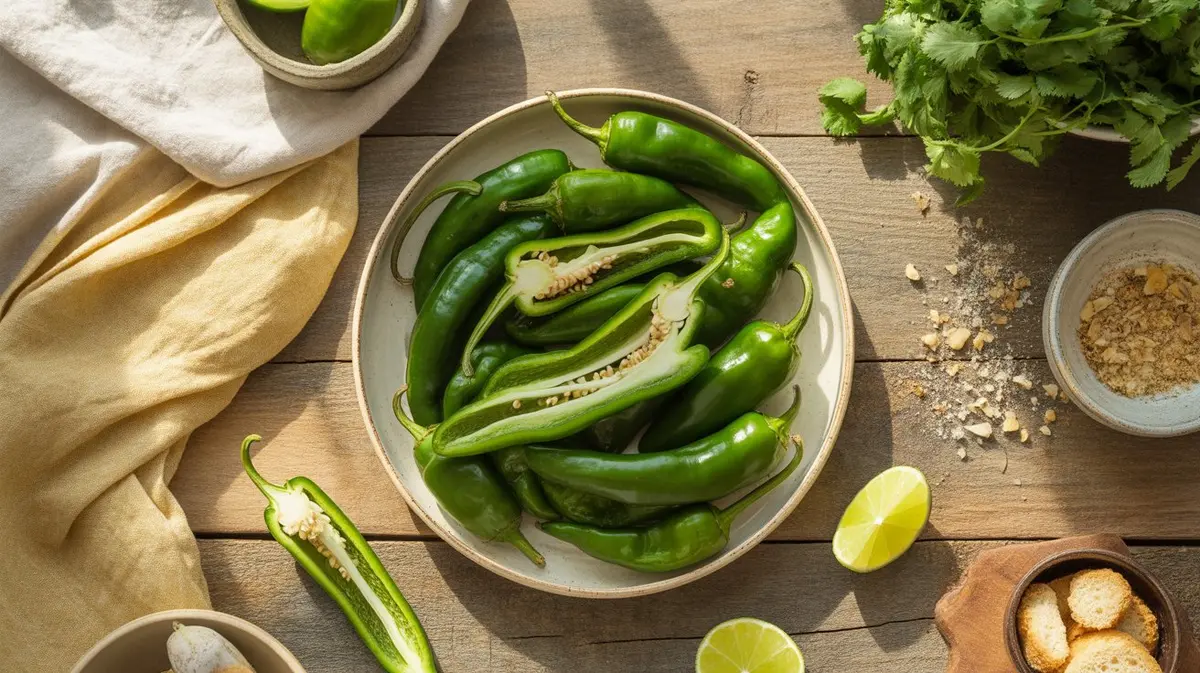 Fresh Serrano Pepper peppers showing color, shape and texture