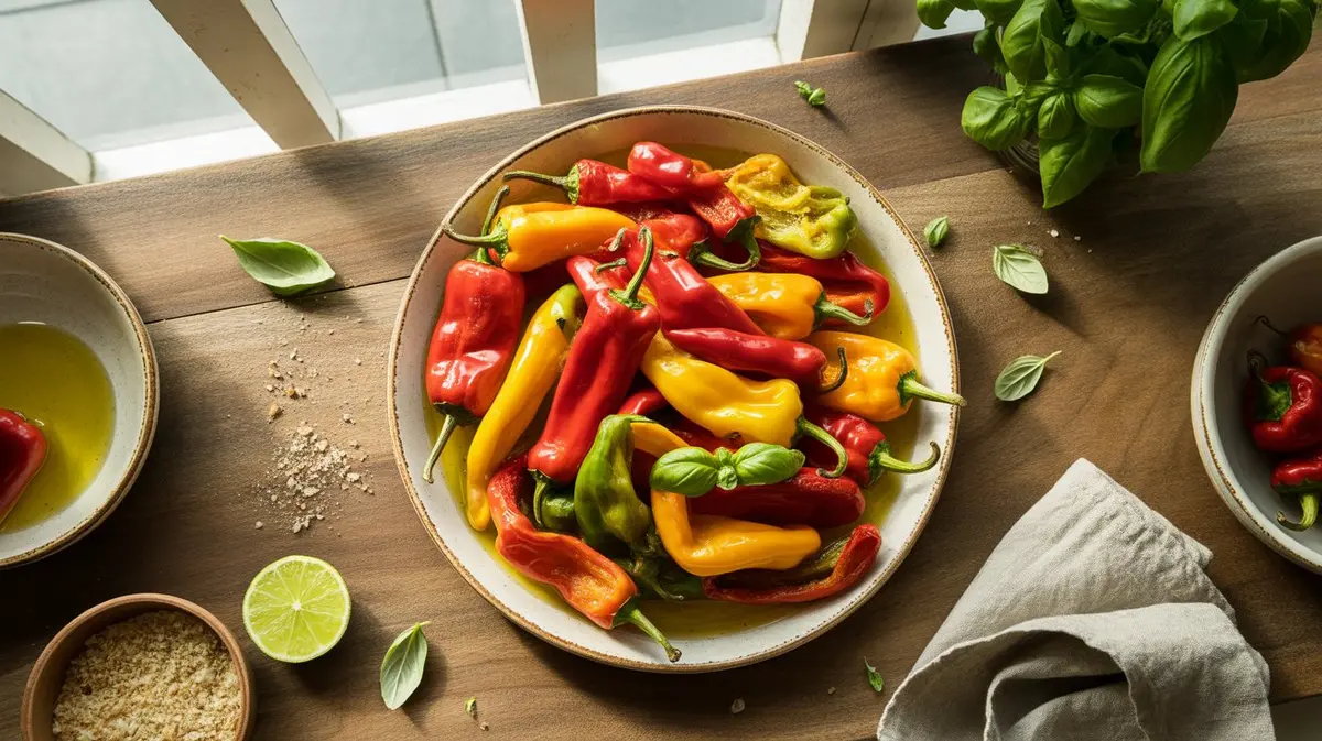 Fresh Sweet Italian Pepper peppers showing color, shape and texture