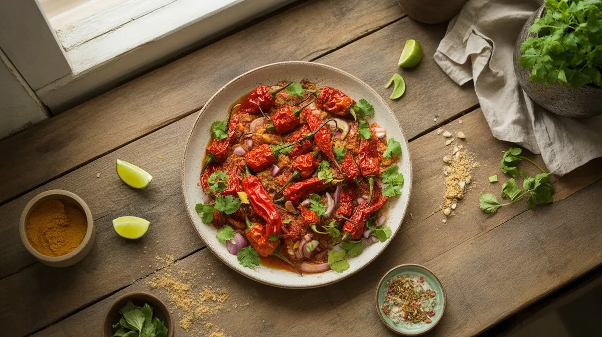 Fresh Trinidad Moruga Scorpion peppers showing color, shape and texture