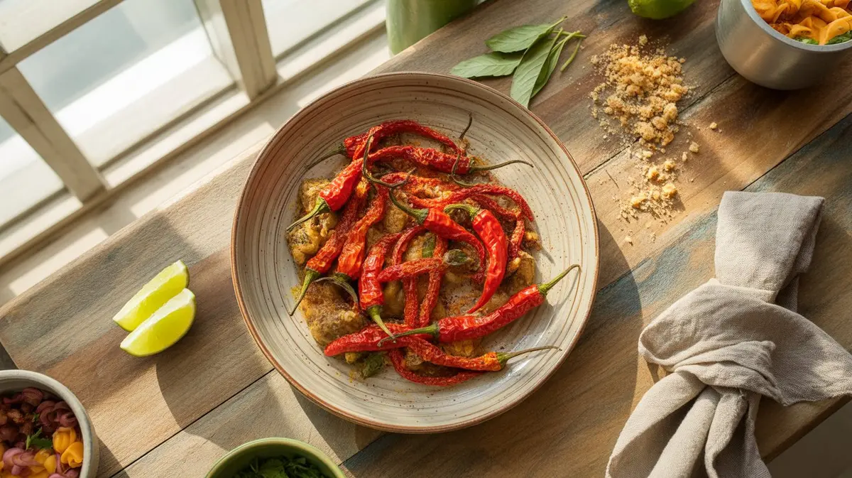 Fresh Trinidad Scorpion Butch T peppers showing color, shape and texture