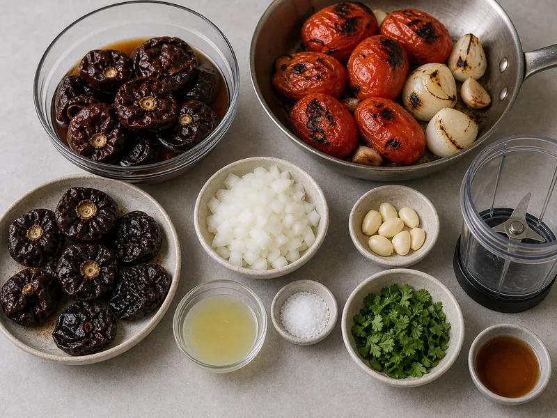 Cascabel Chile Salsa preparation and ingredients