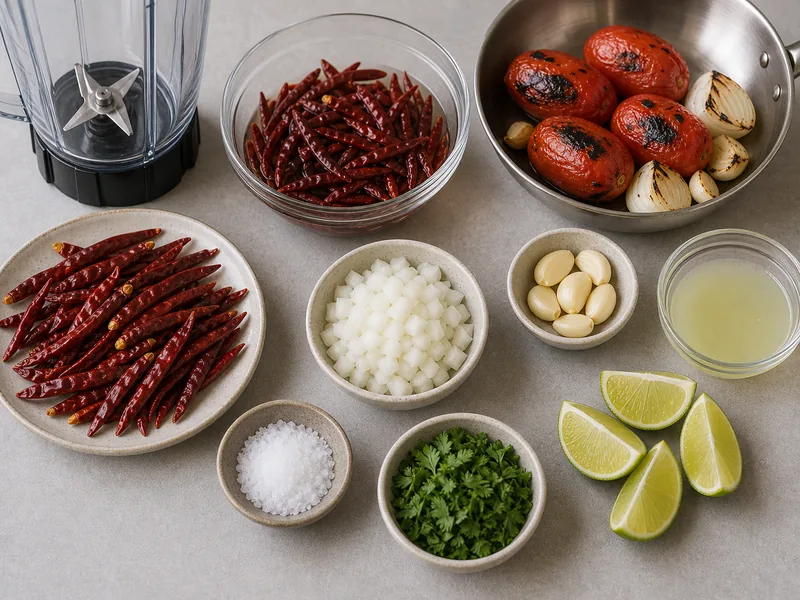 Chile De Arbol Salsa preparation and ingredients