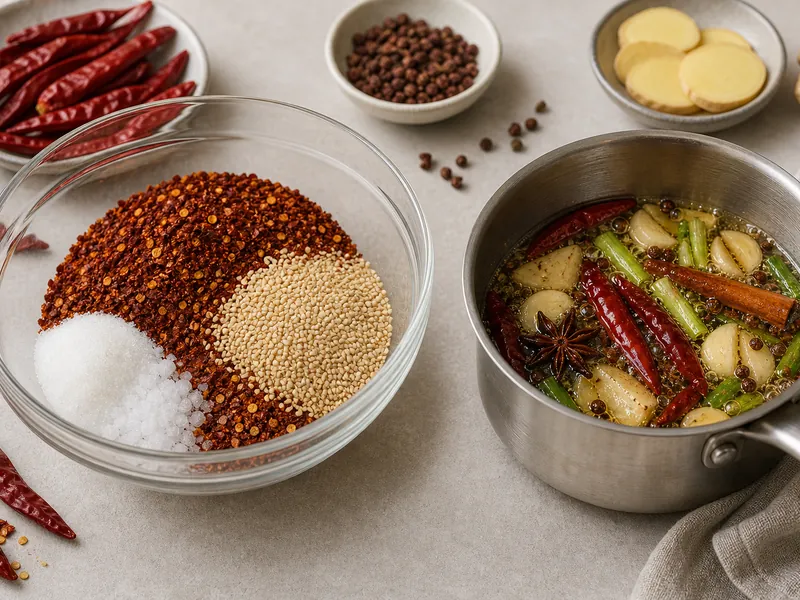 Chili Oil Recipe (Chinese-Style with Crispy Bits) preparation and ingredients