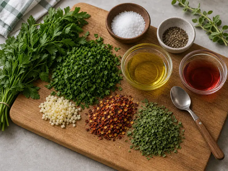 Chimichurri Recipe (Authentic Argentine Sauce) preparation and ingredients