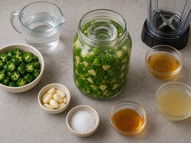 Fermented Jalapeno Hot Sauce preparation and ingredients