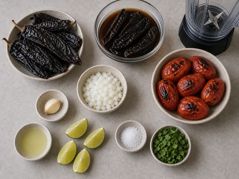 Fiery Pasilla De Oaxaca Salsa preparation and ingredients