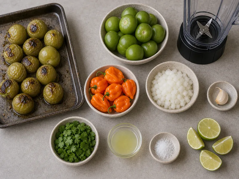 Habanero Salsa Verde preparation and ingredients
