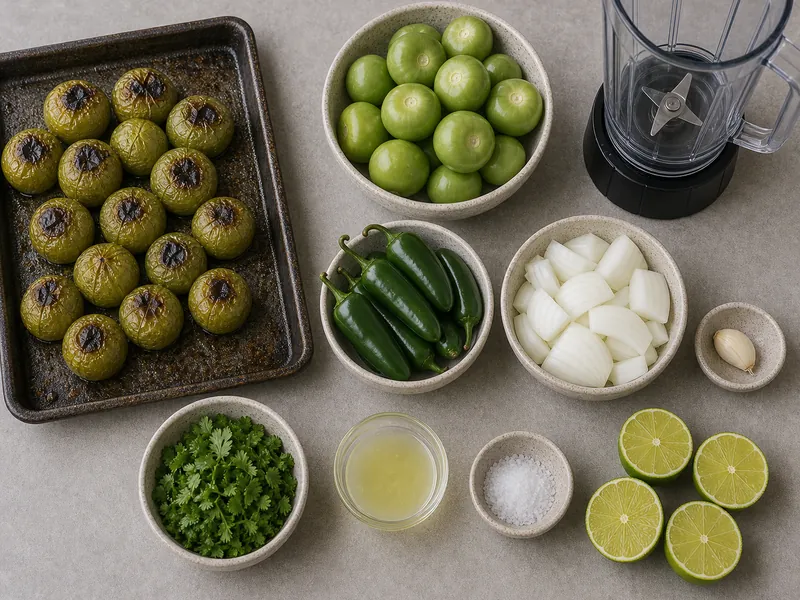 Homemade Jalapeno Salsa Verde preparation and ingredients
