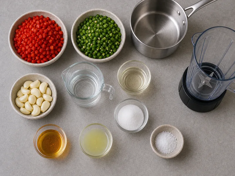 Homemade Sriracha Sauce preparation and ingredients