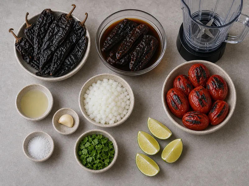 Pasilla Chile Salsa preparation and ingredients