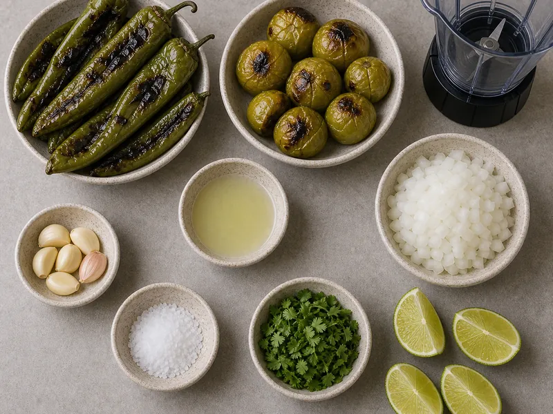 Roasted Hatch Chile Salsa preparation and ingredients