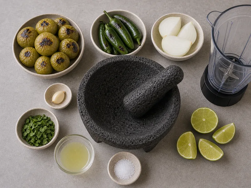 Salsa Verde Molcajete Style preparation and ingredients