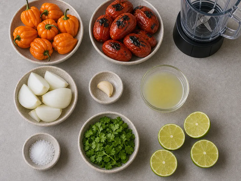 Scotch Bonnet Salsa preparation and ingredients