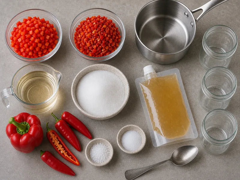 Spicy Red Pepper Jam preparation and ingredients