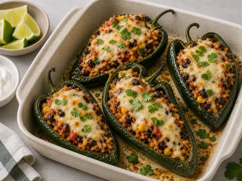 Stuffed Poblano Peppers (Cheese & Rice Filling) finished texture and serving consistency