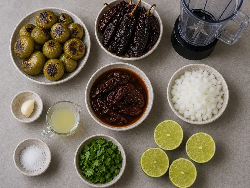 Tomatillo Chipotle Salsa preparation and ingredients