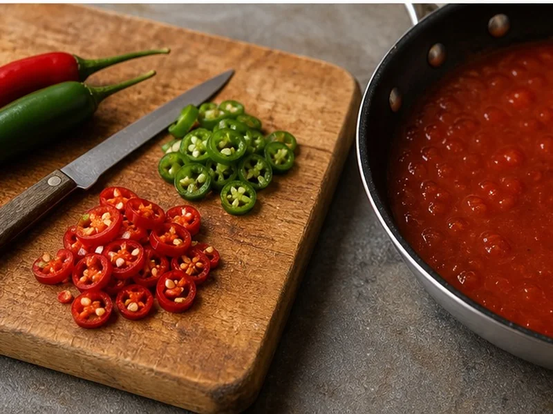 Red sauce prepared with cayenne and alternative chile forms
