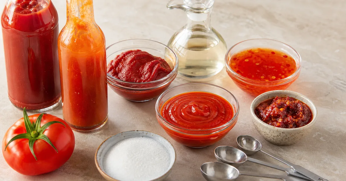 Chili sauce substitutes including ketchup, hot sauce, tomato paste, sriracha, sweet chili sauce, and chili paste